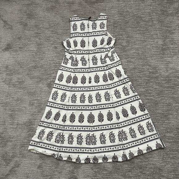 Anthropologie Dress Womens 16 White Black Sleeveless A-Line Midi Floral Zip Back - Picture 3 of 10